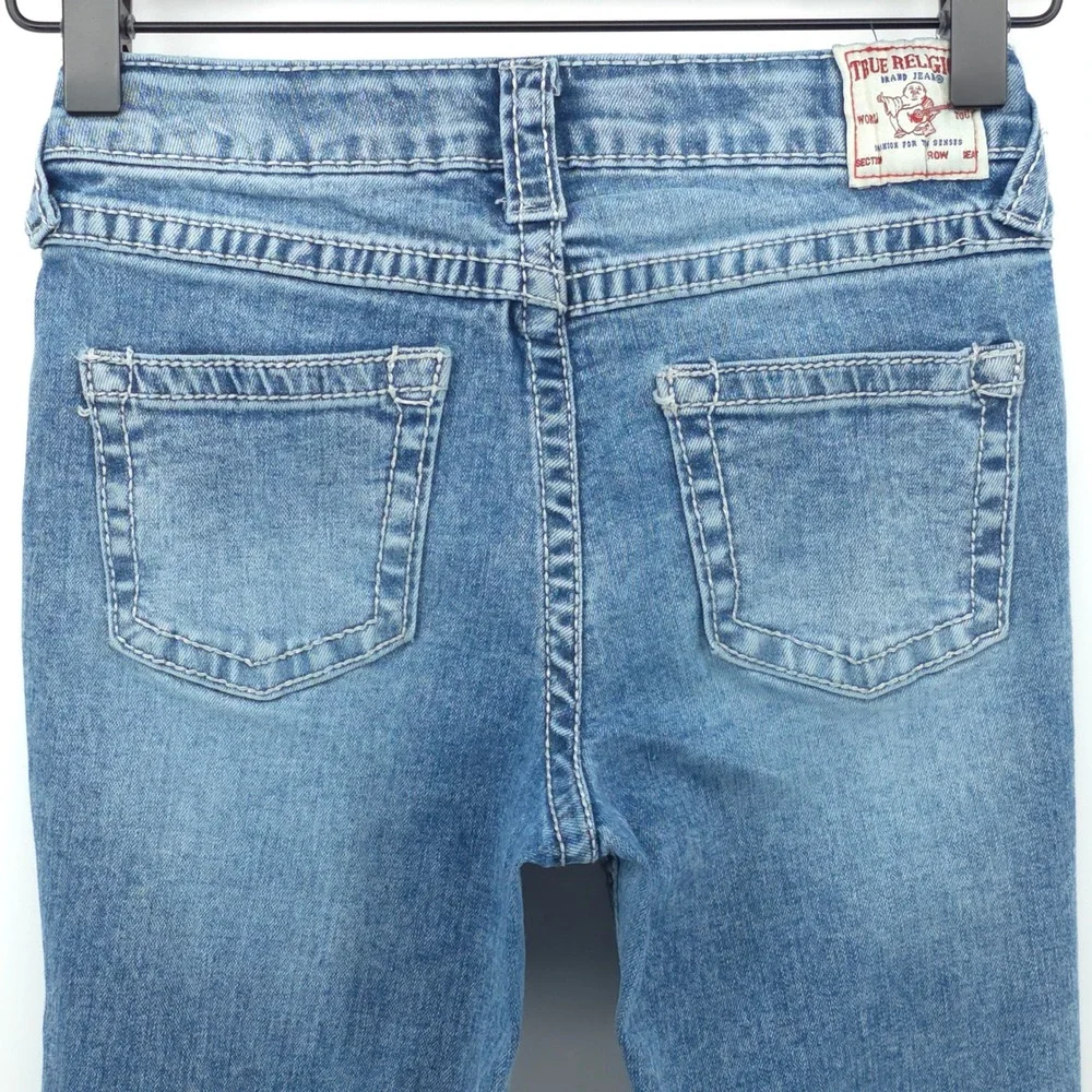 True Religion Girls Jeans Joey Hi Rise Flare Size 8 Blue Denim Rhinestone Y2K